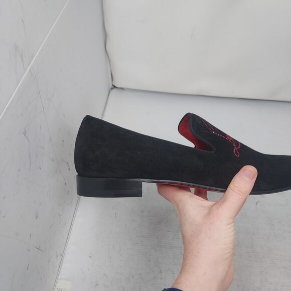 CHRISTIAN LOUBOUTIN Black Dandelion Strass Suede Logo Loafer - Picture 9 of 12